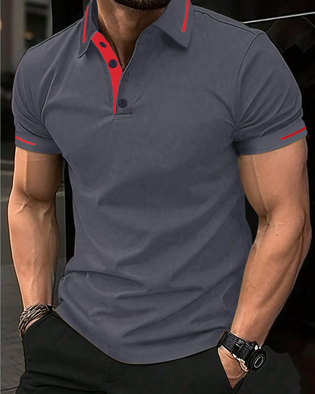 Men's Summer Casual Sport T-Shirt - Breathable Short Sleeve Button-Up with Red Trim, Dark Green Solid Color, Regular Fit for Running, Outdoor & Casual Attire, Sports T Shirt, Durable Sportswear - SeviSa
