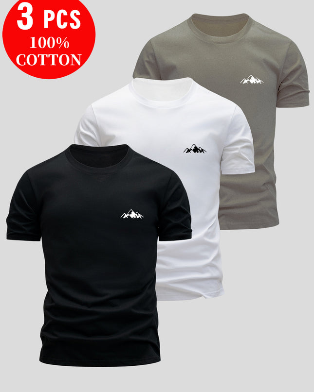 3pcs Men's 100% Cotton Slim Fit T-Shirts - Soft Breathable Short Sleeve Crew Neck Tees with Minimalist Letter Print, Black/White/Navy Blue for Summer Casual Wear, Everyday Comfort, Skinfriendly Fabric - SeviSa