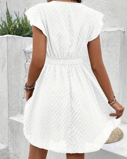 Elegant French Lace V-Neck A-Line Dress for Women - Chic Summer Sleeveless Dress with Contrast Lace Detailing, Lightweight Polyester Blend, Perfect for Casual or Formal Occasions, Lace Dress